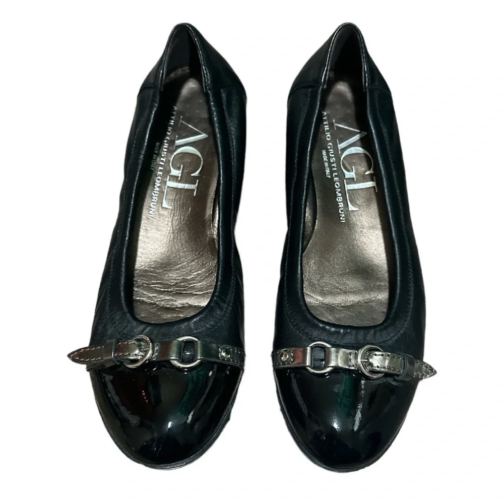EUC - AGL Cap Toe Ballet Black Leather Flats Size 38.5(8)